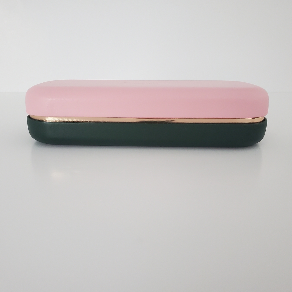 KATE SPADE Hardshell Eyewear Case Pink & Forest Green Goldtone Trim Storage Case